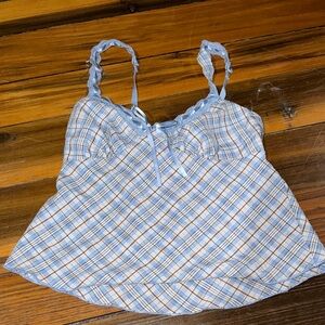 Blue and White Plaid Camisole Top